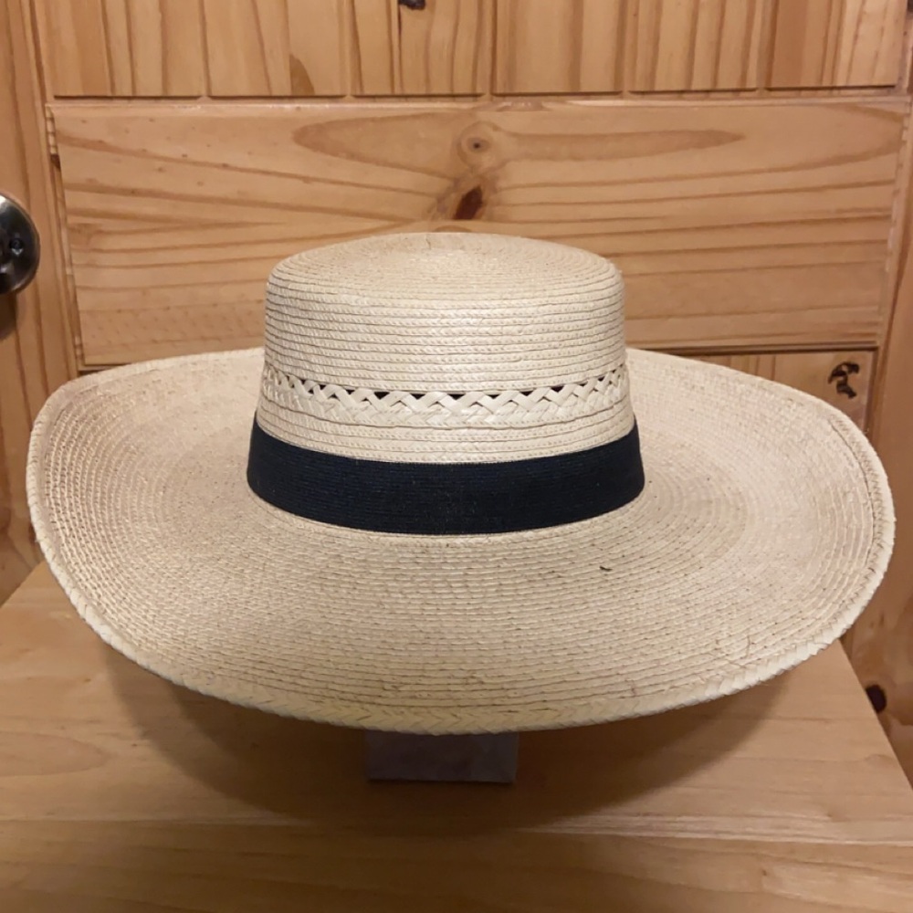 Wide Brim Straw Hat with Black Band